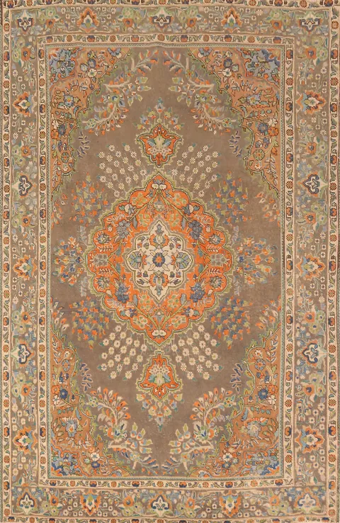 Brown Wool Tabriz Persian Area Rug 7x10
