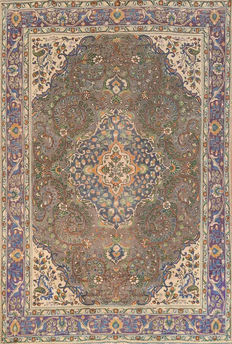 Handmade Gray Tabriz Persian Area Rug 7x9