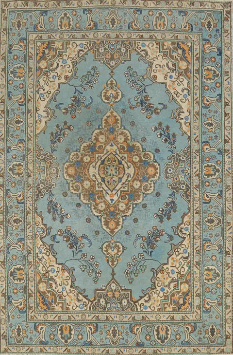 Traditional Blue Tabriz Persian Area Rug 6x9