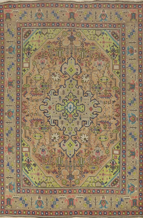Geometric Wool Tabriz Persian Area Rug 6x9