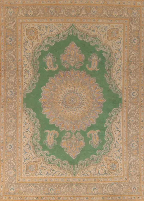 Green Wool Medallion Tabriz Persian Area Rug 10x13