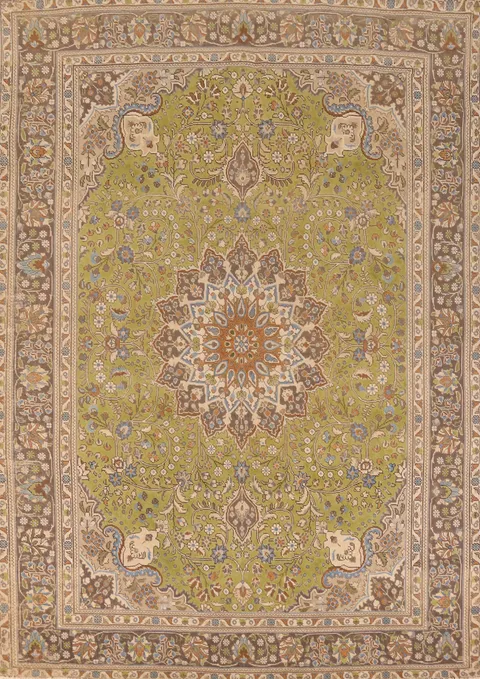 Traditional Green Tabriz Persian Area Rug 8x11