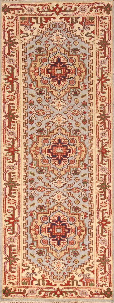 Handmade Wool Heriz Serapi Indian Runner Rug 3x8