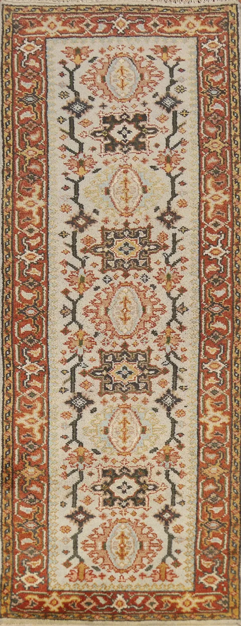 Handmade Wool Heriz Serapi Indian Runner Rug 2x8