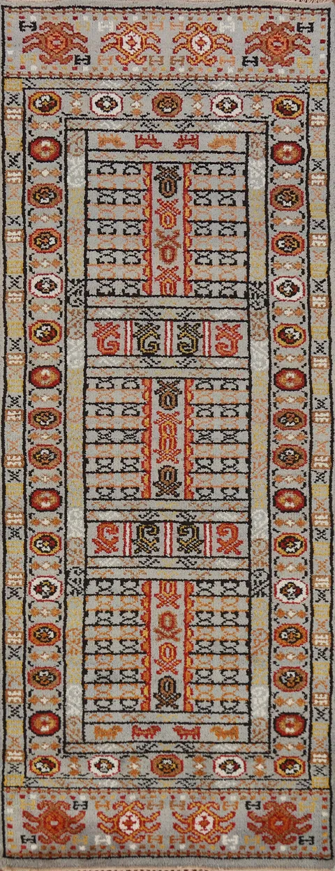 Geometric Wool Heriz Serapi Indian Runner Rug 3x8