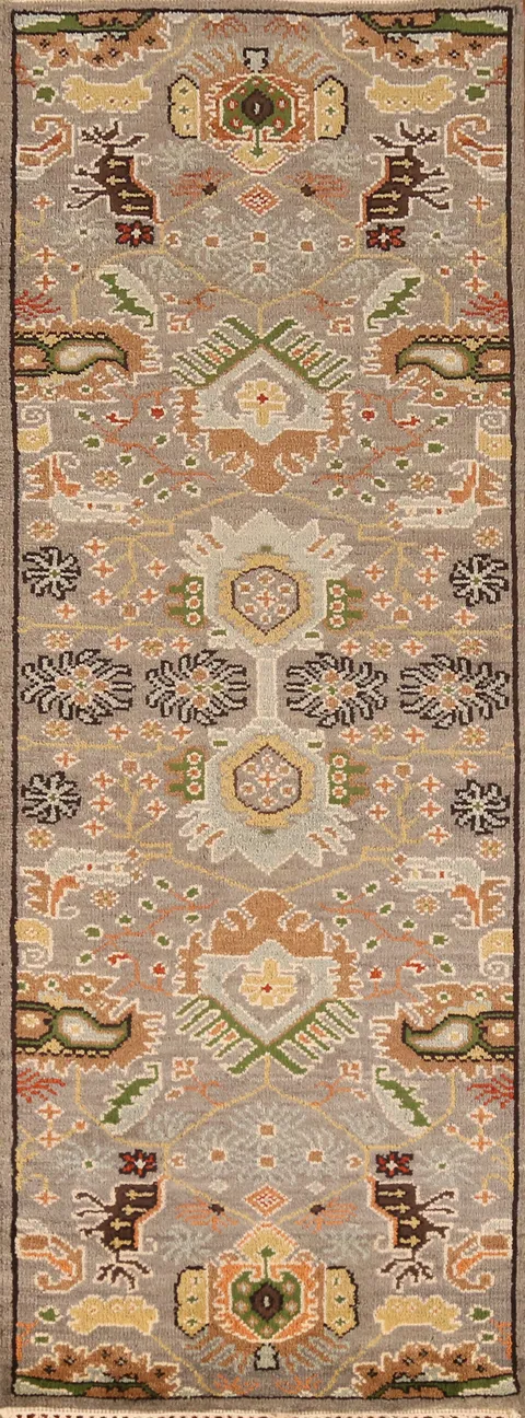 Brown Wool Heriz Serapi Indian Runner Rug 3x8