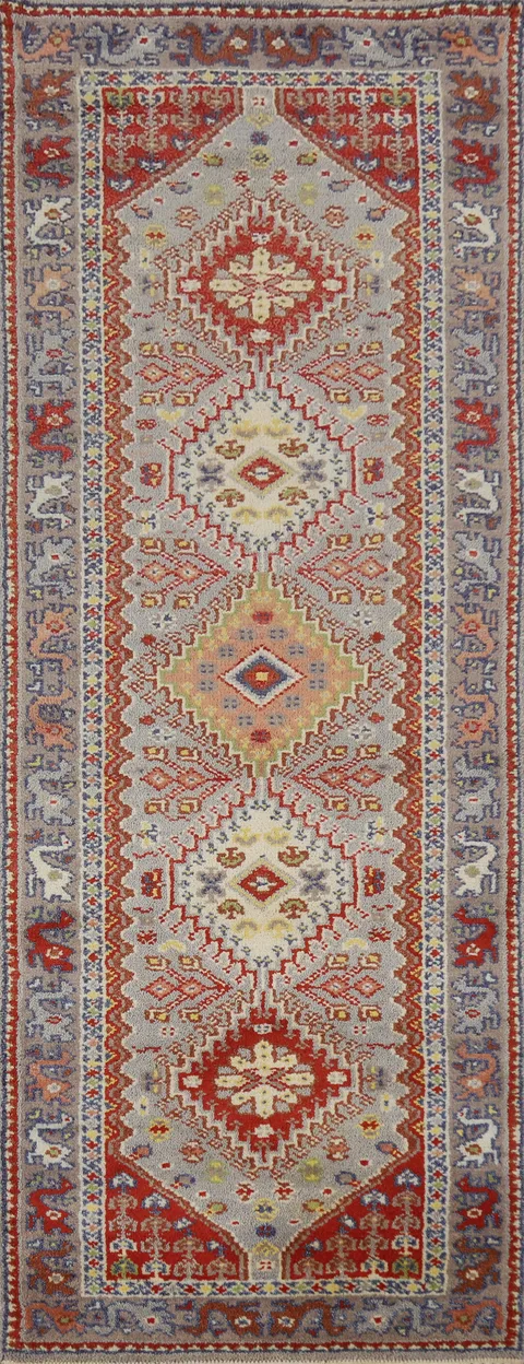 Geometric Wool Heriz Serapi Indian Runner Rug 3x8