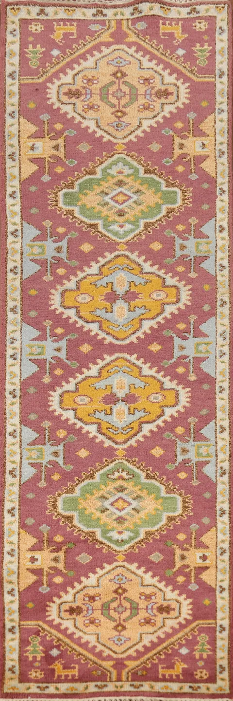 Geometric Wool Heriz Serapi Indian Runner Rug 3x10