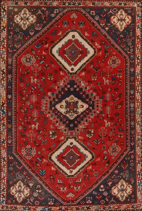 Vegetable Dye Animals Shiraz Persian Area Rug 7x10