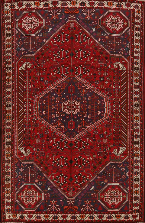 Vintage Wool Shiraz Persian Area Rug 7x9