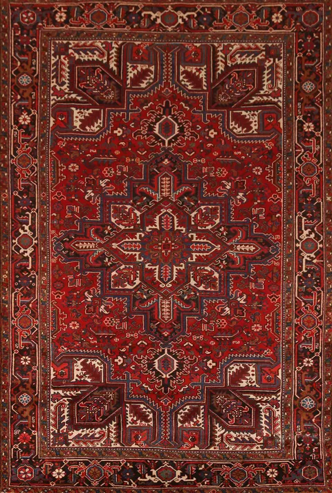 Vintage Geometric Heriz Persian Area Rug 7x10