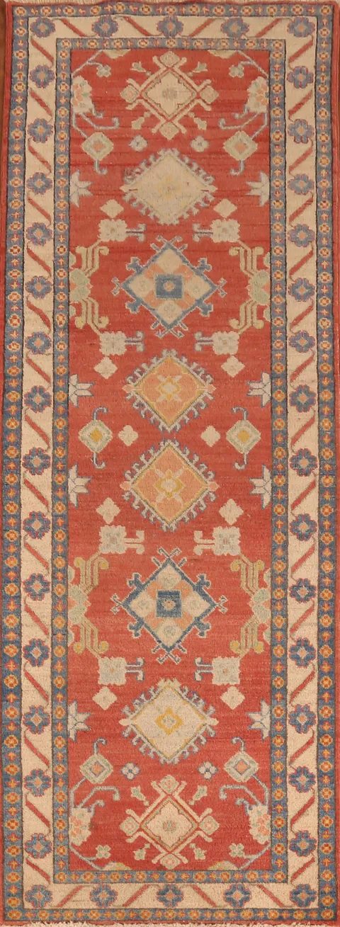 Geometric Kazak Oriental Runner Rug 3x10