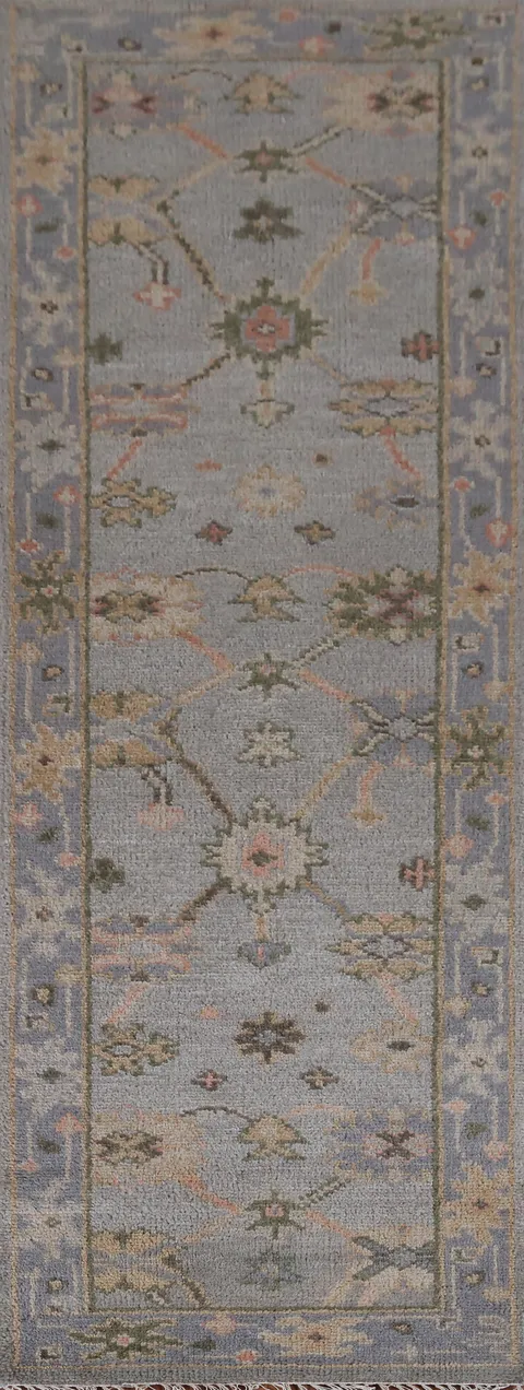 Silver Gray Oushak Indian Runner Rug 3x9