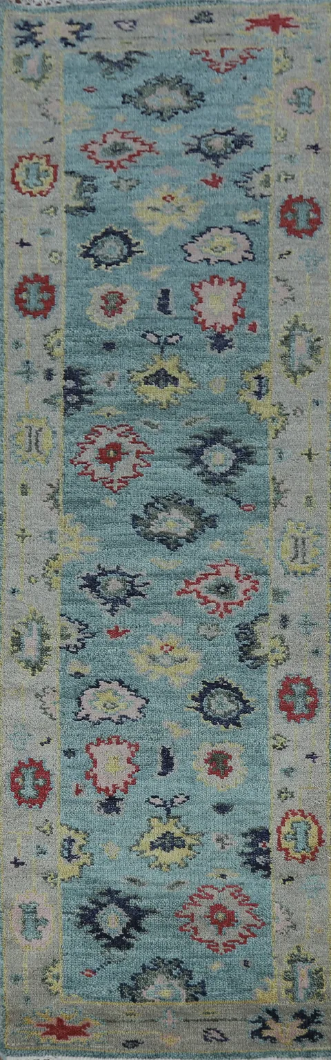 Floral Blue Oushak Indian Runner Rug 2x10
