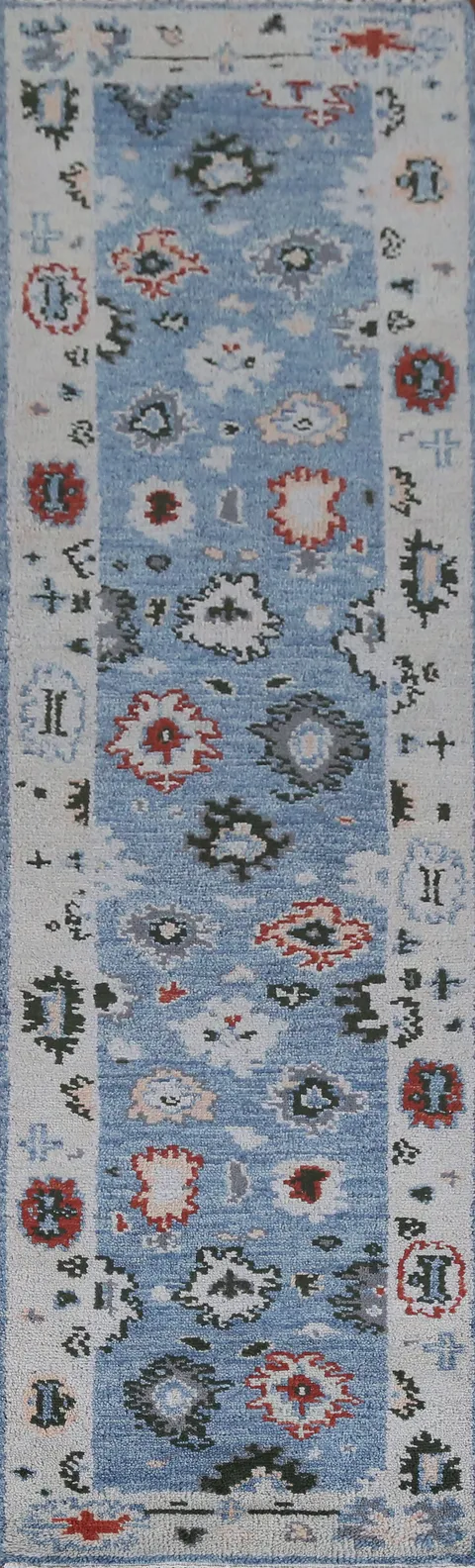Blue Floral Oushak Indian Runner Rug 2x10