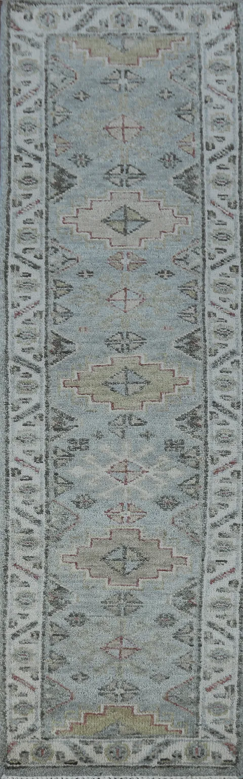Geometric Oushak Indian Runner Rug 2x10