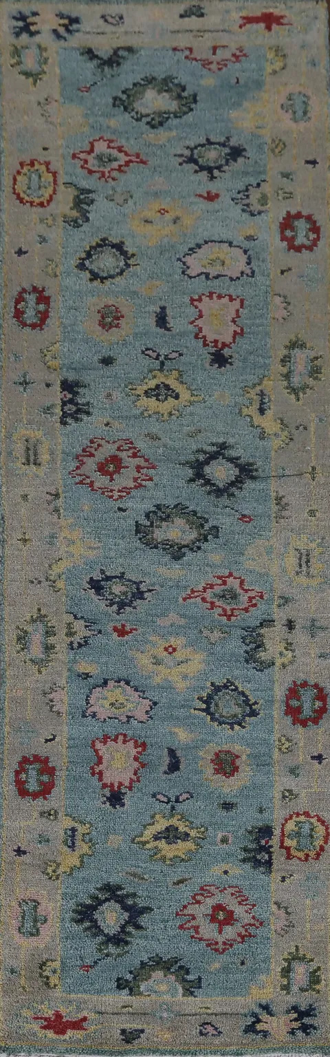 Light Blue Oushak Indian Runner Rug 2x10