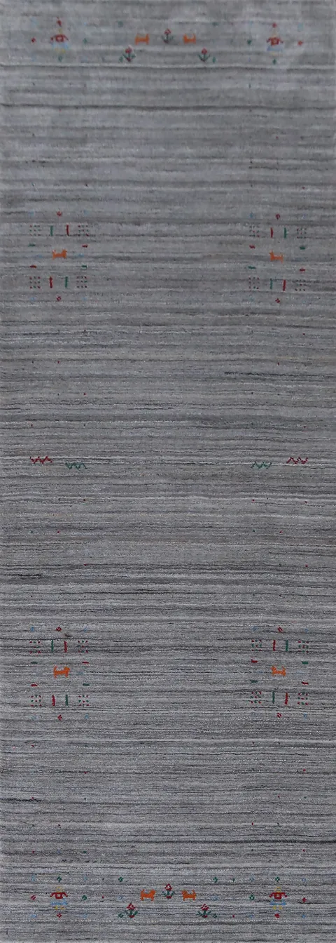 Gray Wool Gabbeh Oriental Runner Rug 3x10