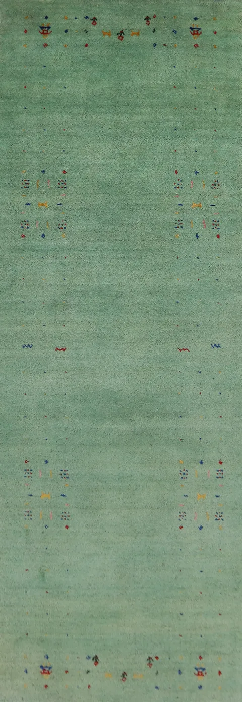 Light Green Gabbeh Oriental Runner Rug 3x10