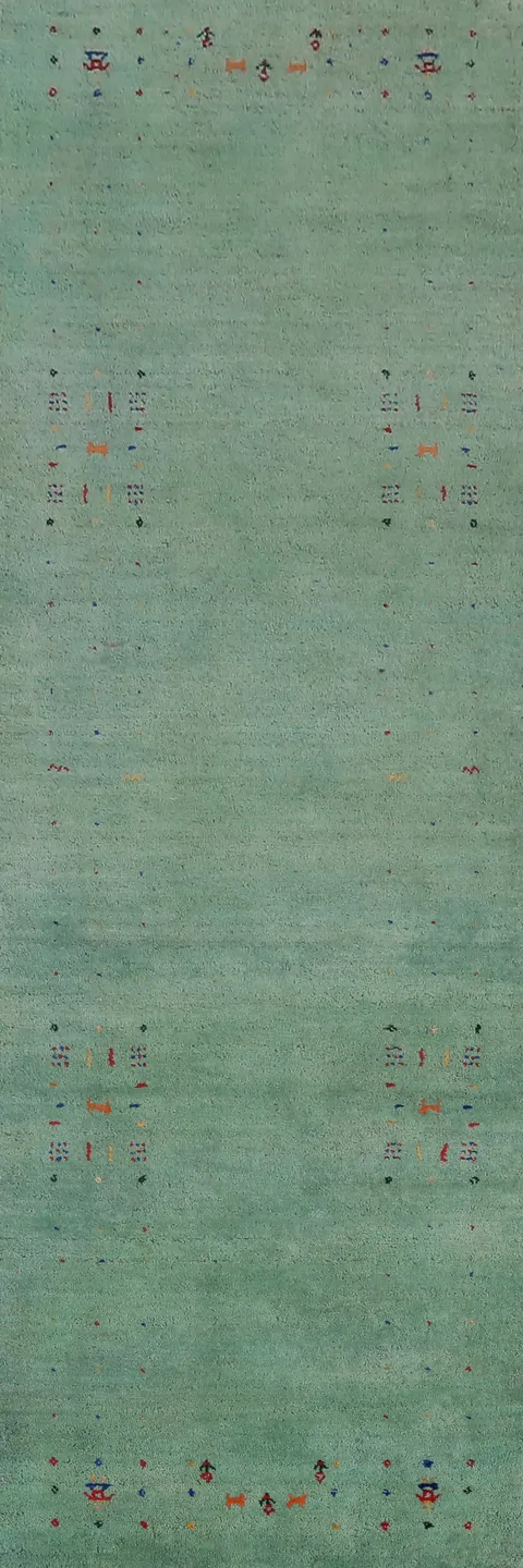 Green Tribal Gabbeh Oriental Runner Rug 3x10