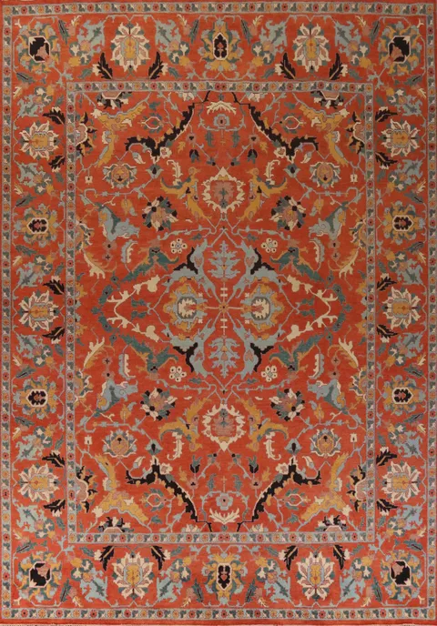 All-Over Orange Heriz Serapi Indian Large Rug 12x15