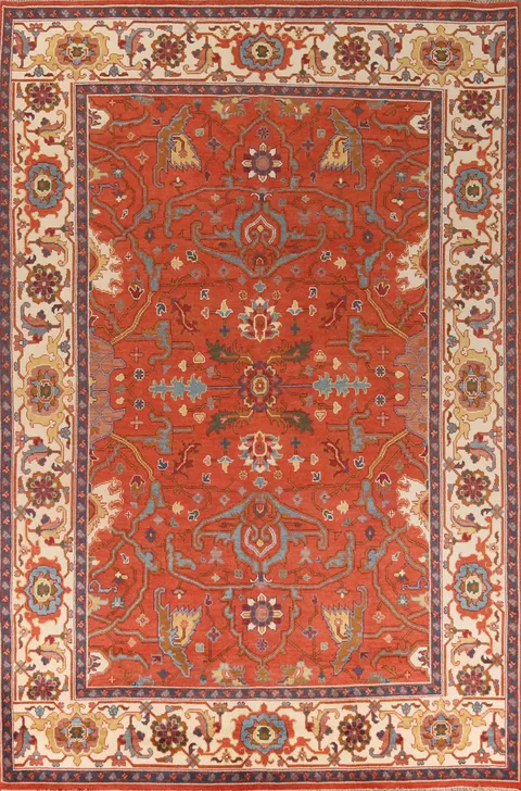 Orange Wool Heriz Serapi Indian Large Rug 10x14