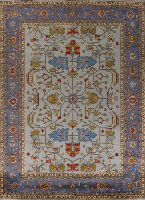 Light Blue Wool Heriz Serapi Indian Large Rug 12x15