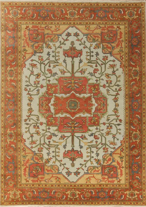 Light Blue Medallion Heriz Serapi Indian Area Rug 9x12