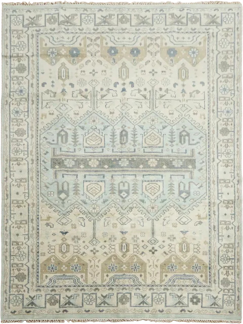 Light Blue Geometric Oushak Indian Area Rug 9x12