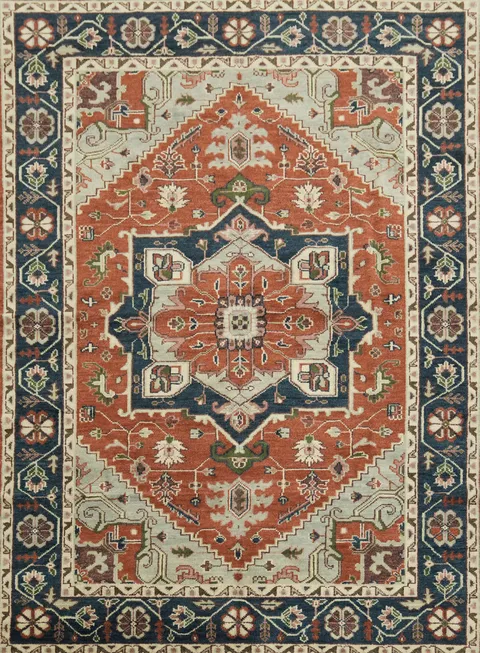 Hand-Knotted 9x12 Persian Style Wool Rug | Geometric Indian Area Rug