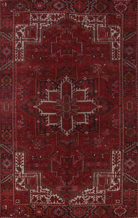 Red Wool Geometric Heriz Persian Area Rug 8x11