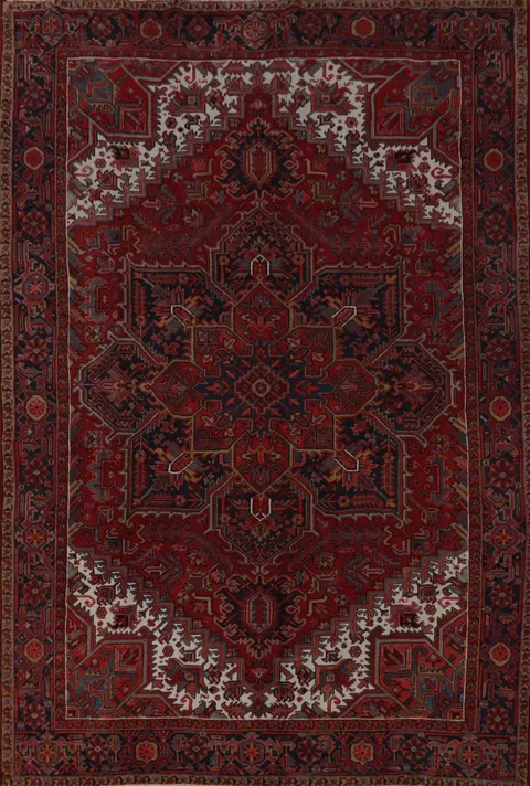Vintage Red Wool Heriz Serapi Persian Area Rug 8x11
