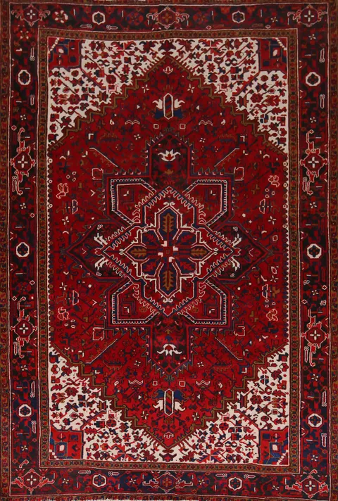 Vintage Red Wool Heriz Persian Area Rug 7x10
