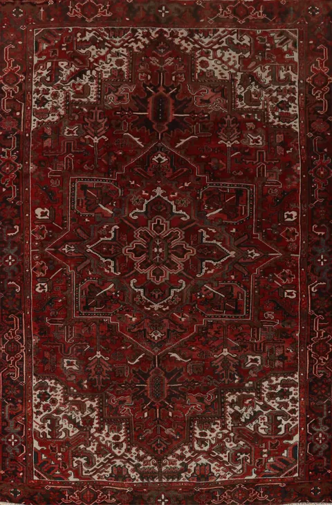 Vintage Red Wool Heriz Persian Area Rug 8x11