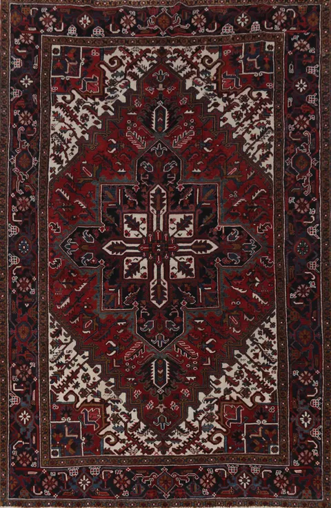 Geometric Wool Heriz Persian Area Rug 7x10