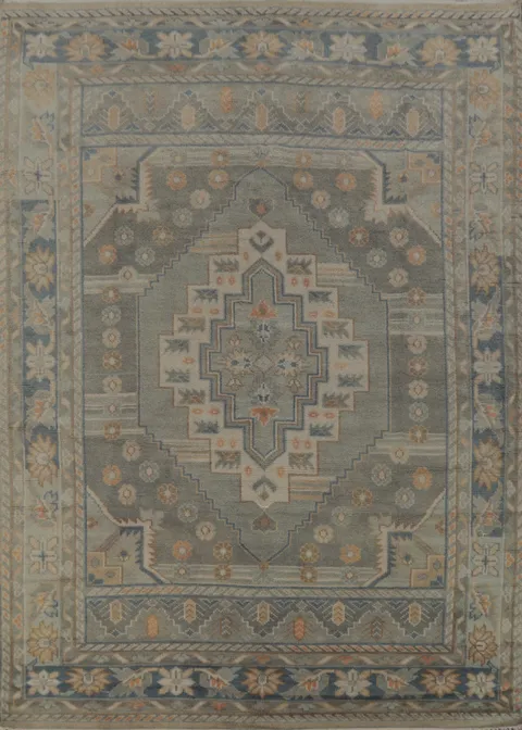 Geometric Gray Oushak Indian Area Rug 8x10