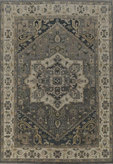 Geometric Gray Oushak Indian Area Rug 8x10