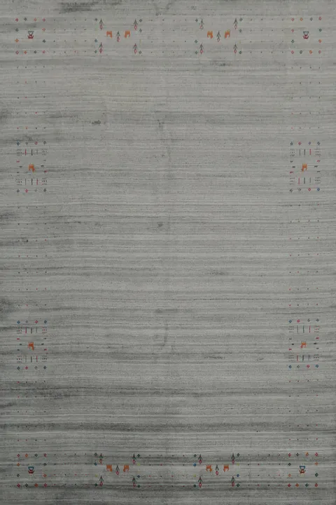 Minimalistic Grey Gabbeh Area Rug 8x10 with Intricate Detailing