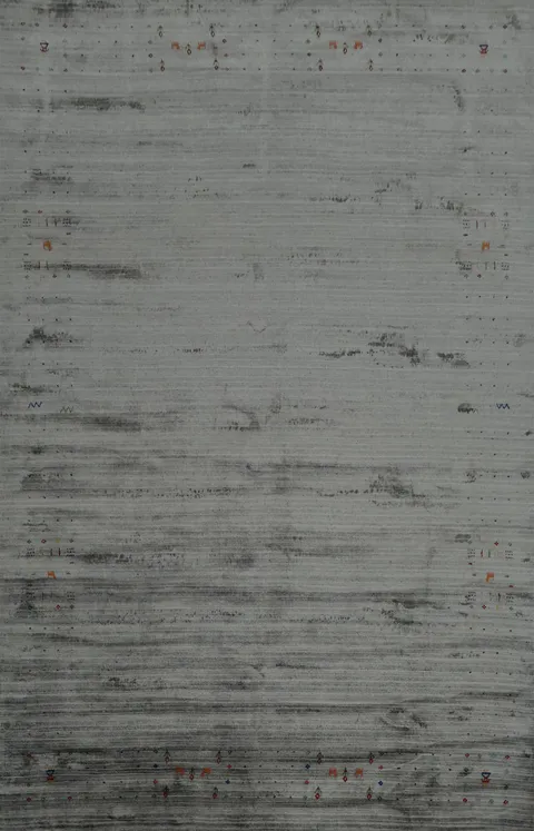 Premium Gabbeh Area Rug 8x12 in Sleek Silver Tone with Patterns