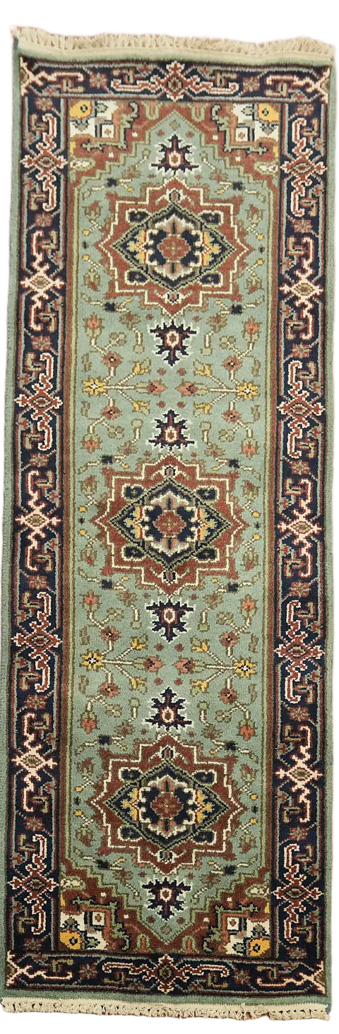 Traditional Light Blue Runner Rug with Vibrant Floral Accents 3'x8'