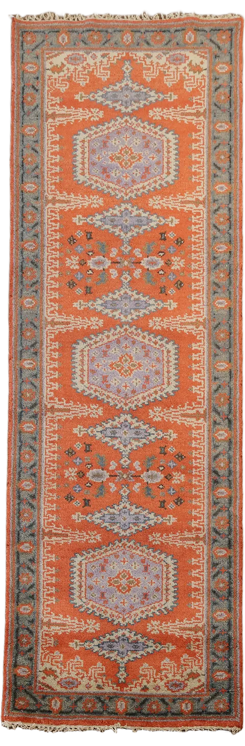 Orange Wool Viss Indian Runner Rug 3x8