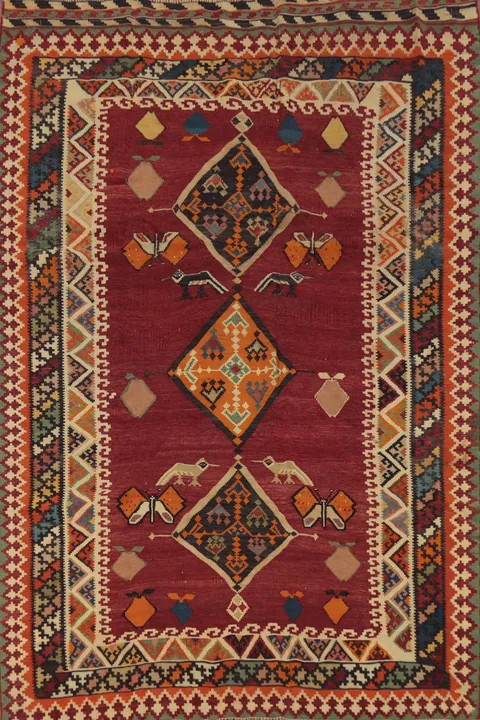 Vegetable Dye Kilim Qashqai Persian Area Rug 5x8