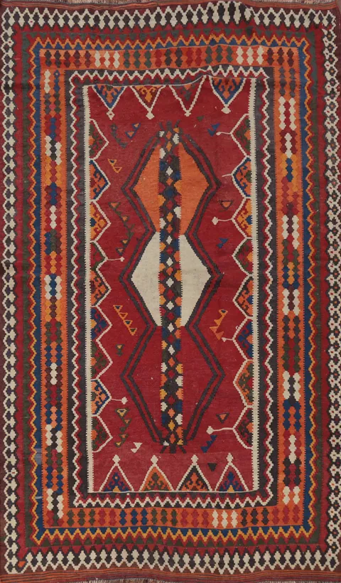 Vegetable Dye Kilim Qashqai Persian Area Rug 5x9