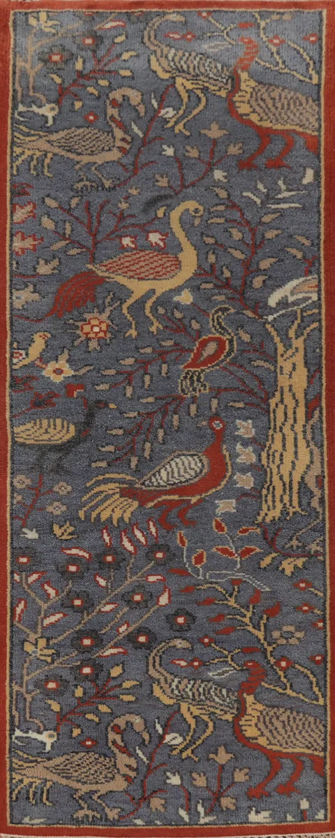 Blue Animals Floral Ziegler Indian Runner Rug 3x8