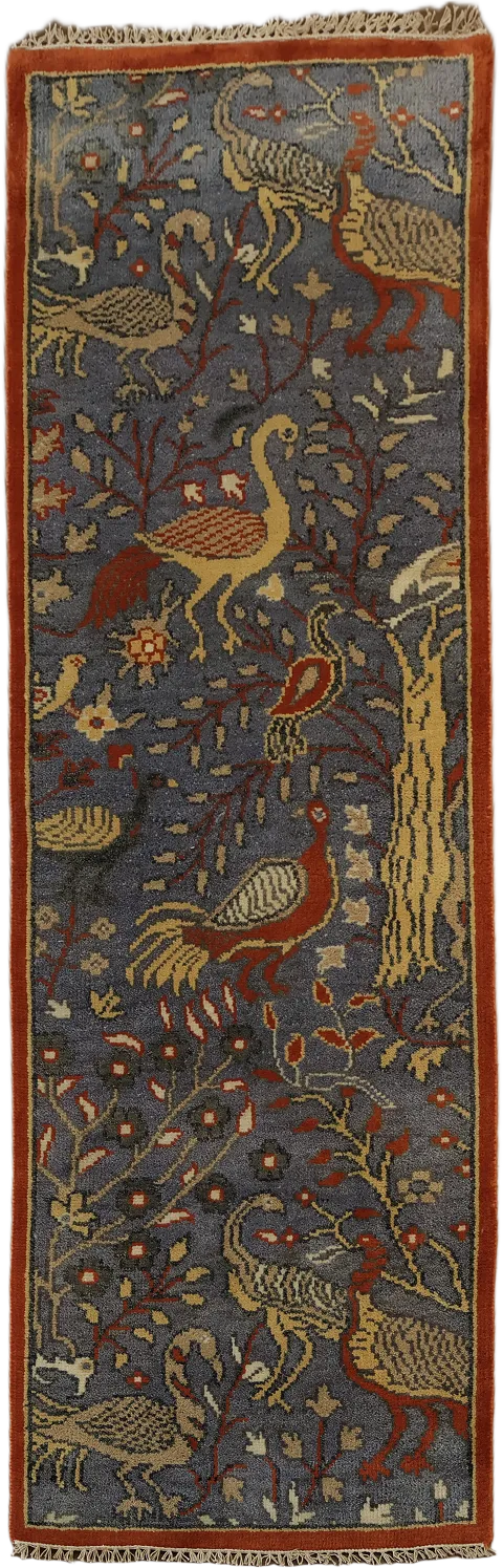 Blue Animals Floral Ziegler Indian Runner Rug 3x8