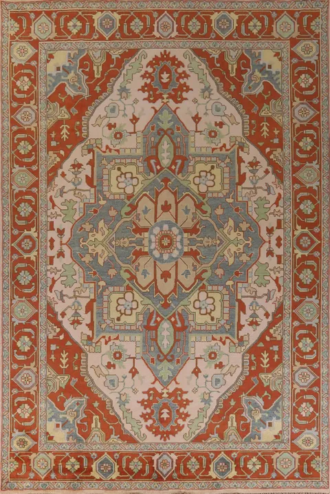 Geometric Heriz Serapi Indian Large Rug 10x14