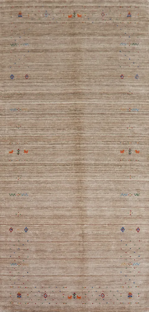 Neutral Gabbeh Area Rug 5x12 with Tribal Accents Adds Elegance to Any Room