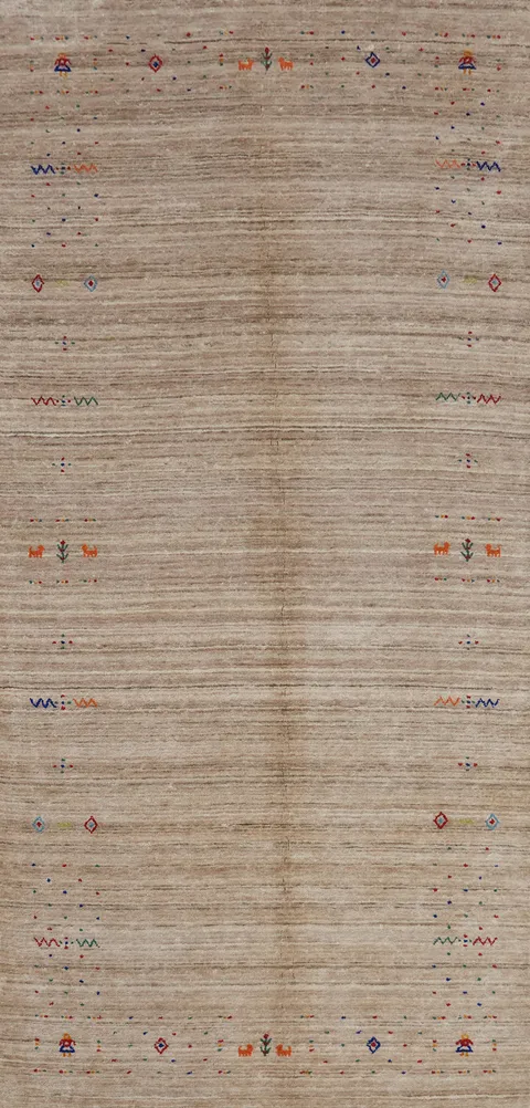 Natural Gabbeh Area Rug 5x12 with Delicate Colorful Accents