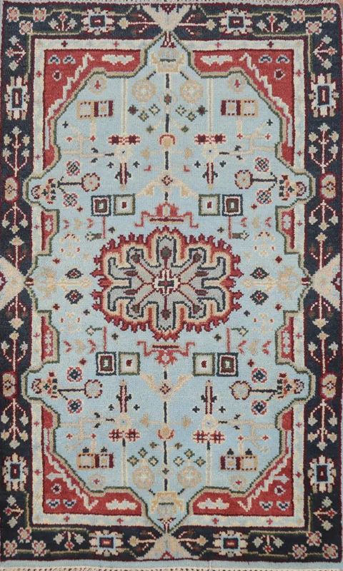 Light Blue Wool Heriz Serapi Indian Rug 3x5