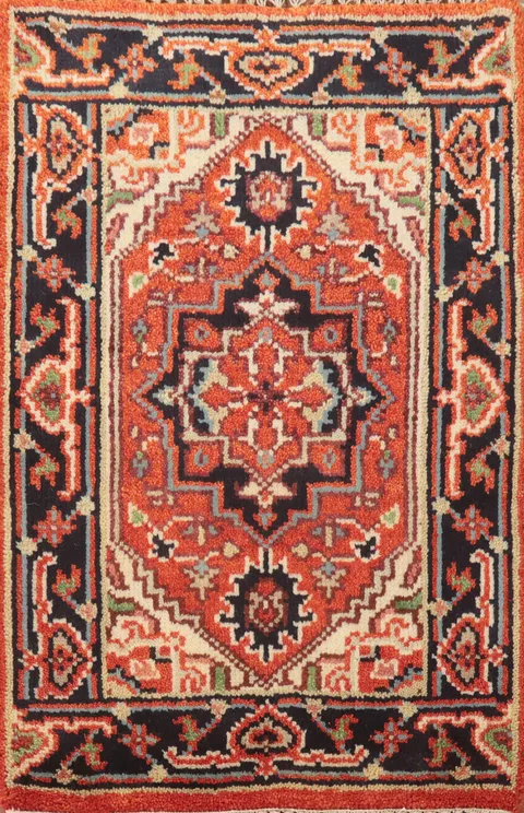 Orange Wool Heriz Serapi Indian Rug 2x3